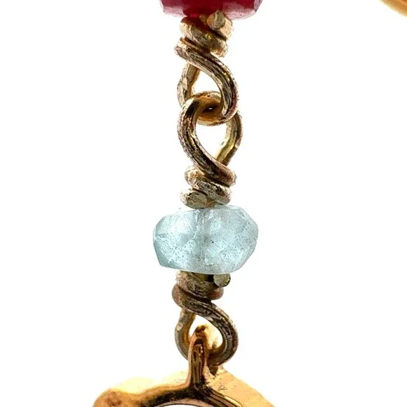 Designer TOUS 925 Sterling Silver Vermeil Aquamarine Amethyst Ruby Drop Earrings - Picture 10 of 12